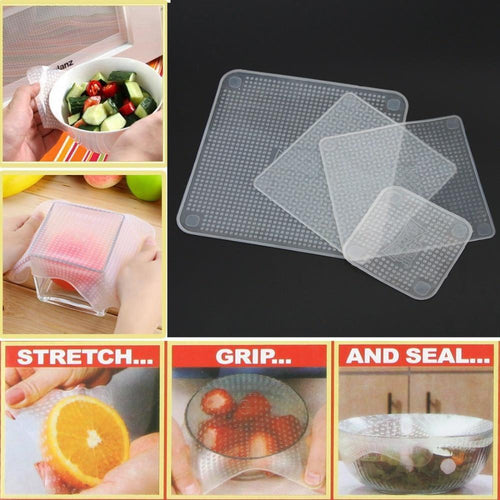 4 PCS REUSABLE STRETCHABLE SILICONE FOOD WRAPS