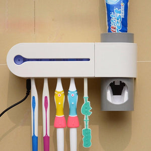 Anti-bacteria UV Light Toothbrush Sterilizer & Automatic Toothpaste Dispenser