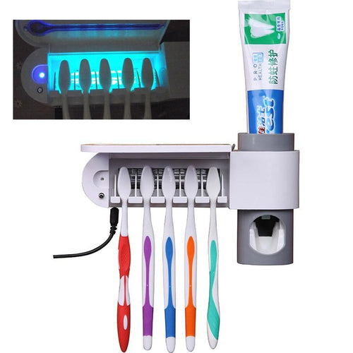 Anti-bacteria UV Light Toothbrush Sterilizer & Automatic Toothpaste Dispenser