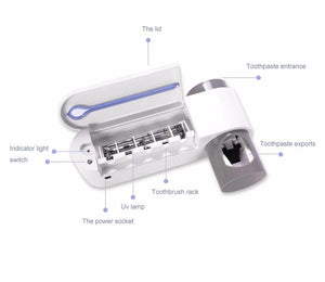 Anti-bacteria UV Light Toothbrush Sterilizer & Automatic Toothpaste Dispenser