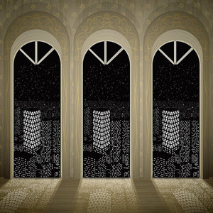 Modern Window Blinds Black City Night Light