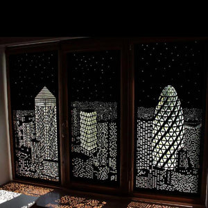 Modern Window Blinds Black City Night Light