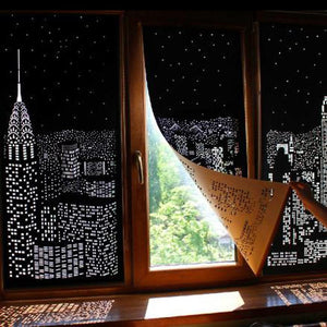 Modern Window Blinds Black City Night Light