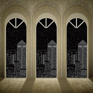Modern Window Blinds Black City Night Light