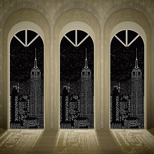 Modern Window Blinds Black City Night Light
