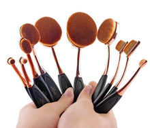 Load image into Gallery viewer, Oval Makeup Brush Professional 10Pcs Rose Gold